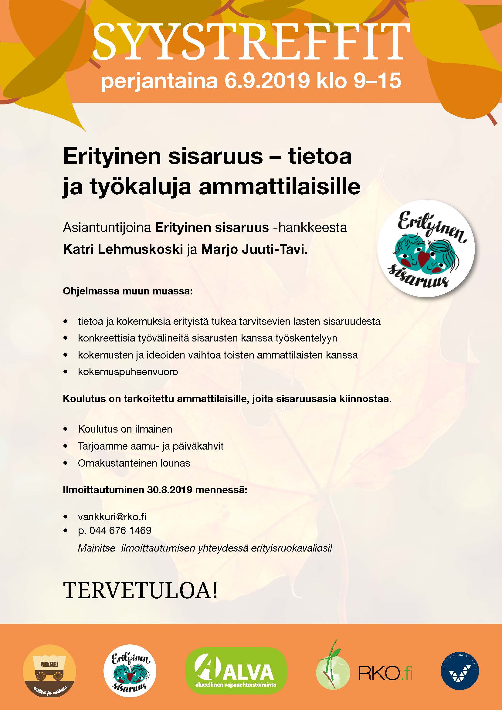 Tapahtumailmoitus ammattilaisten päivästä 2019. Teemana erityinen sisaruus.