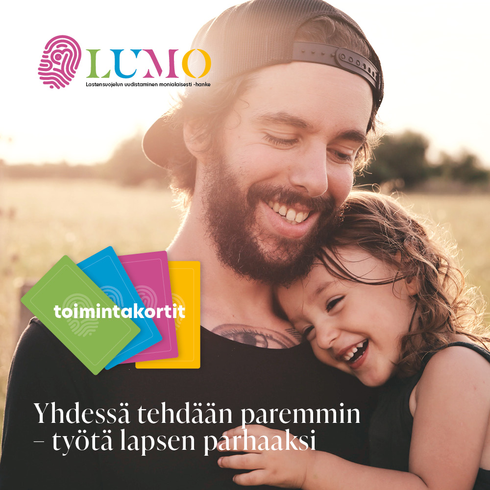 LUMO: kuvituskuva, naurava tyttö nojaa hymyilevän miehen olkapäätä vasten