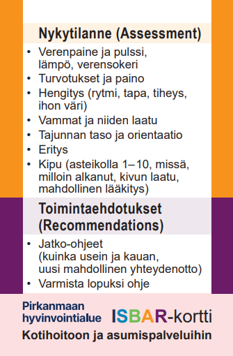 Kuva ISBAR-kortin takakannesta