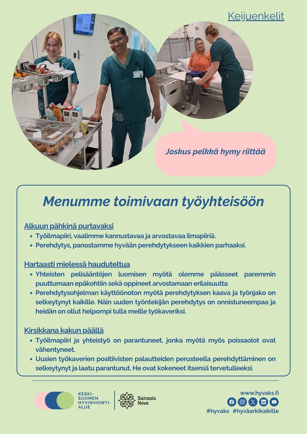 Toimintamalliposteri Keski-Suomen hyvinvointialue puhtauspalvelut, osastoruokapalvelut