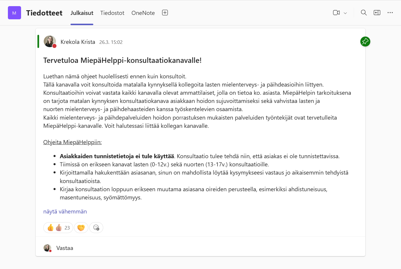 Kuvakaappaus MiepäHelppi-kanavalta.
