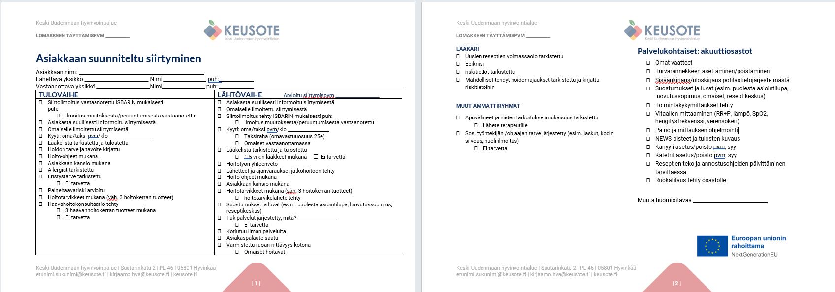 Check-lista asiakkaan kotiuttamiseen ammattilaisille