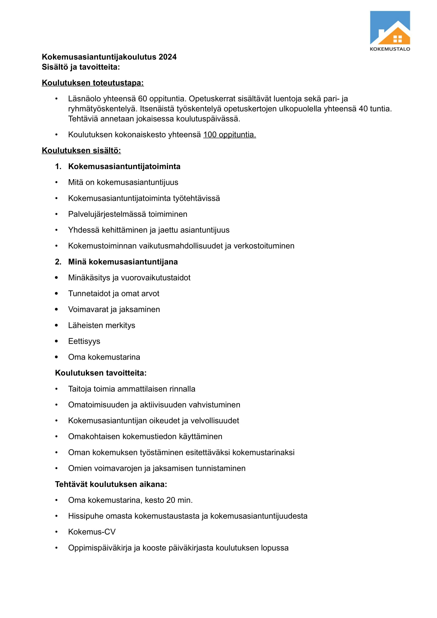 Kuva jossa kuvattu kokemusasiantuntijakoulutus tekstinä