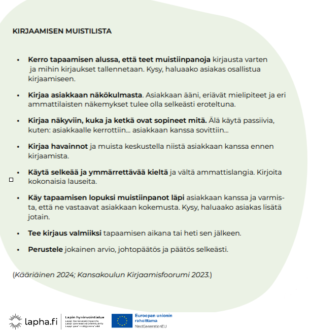 Kirjaamisen muistilista