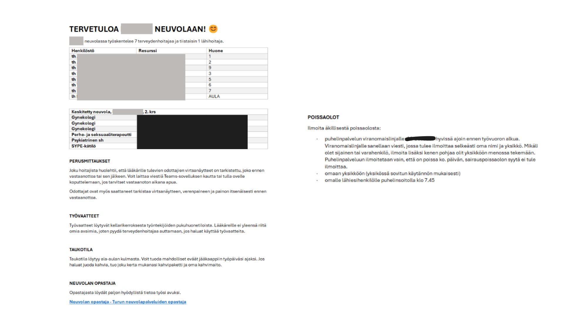 Perehdytyslista neuvolalääkärille