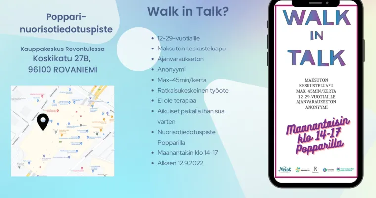 Walk in talk kynnyksetön keskusteluapu 12-29 vuotialle nuorille Rovaniemellä