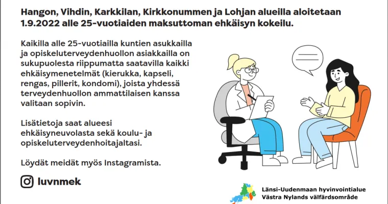 Maksuttoman ehkäisyn kokeilu Länsi-Uudenmaan Hyvinvointialueella