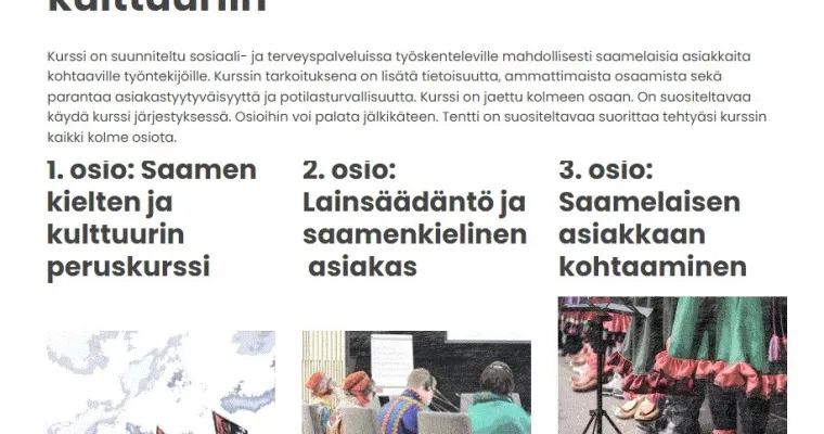 Saamenkielten ja kulttuurin perusteiden verkkokurssi sosiaali- ja terveysalan ammattilaisille