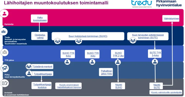 Lähihoitajien muuntokoulutuksen toimintamalli Tredun ja Pirkanmaan hyvinvointialueen yhteistyönä