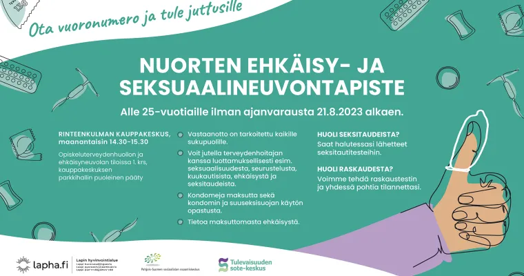Ajanvaraukseton seksuaali- ja ehkäisyneuvontapiste alle 25-vuotiaille nuorille Rovaniemellä 