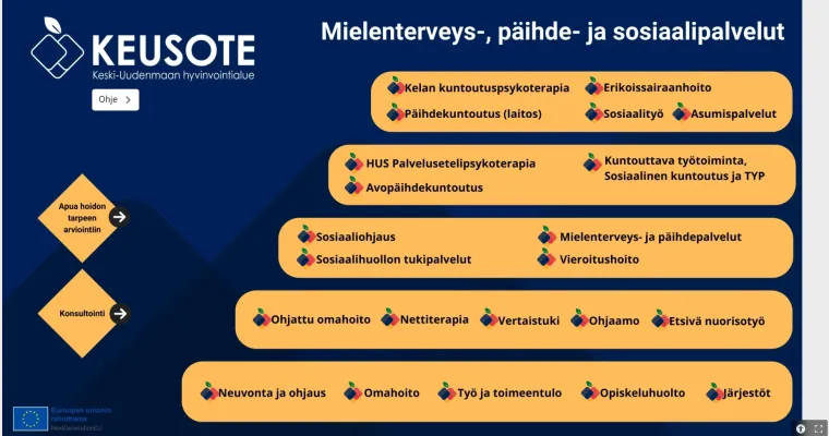 Työkalu nuorten aikuisten ja työikäisten sujuvaan ohjaamiseen mielenterveys-, päihde- ja sosiaalipalveluissa, Keski-Uudenmaan hyvinvointialue, (RRP P4 I1)
