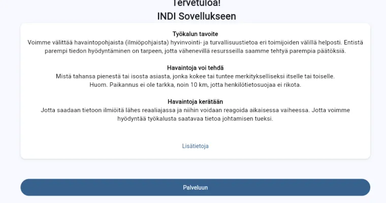INDI-demosovellus, hyvinvointi- ja turvallisuustiedolla johtamisen kehittämiseksi Lapissa