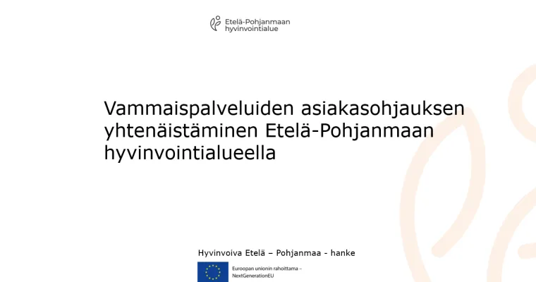 Vammaispalveluiden asiakasohjauksen yhtenäistäminen Etelä-Pohjanmaan hyvinvointialuella (RRP, P4, I1)