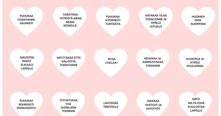 Nuorten rakkausvinkit vanhemmille -kortti ja Parisuhde puheeksi -opas ammattilaisille,  Etelä-Pohjanmaan HVA (RRP, P4, I1)