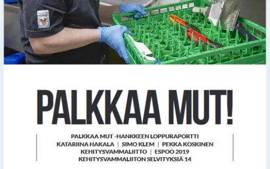 Hakala Katariina, Klem Simo ja Koskinen Pekka: Palkkaa mut -hankkeen loppuraportti. Kehitysvammaliiton selvityksiä 14. Kehitysvammaliitto, Espoo 2019.