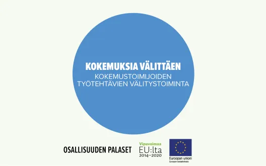 Kokemuksia välittäen – kokemustoimijoiden työtehtävien välitystoiminta-toimintamallin kansikuva.