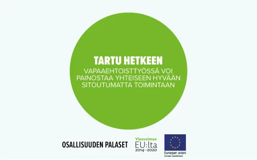Tartu hetkeen -vapaaehtoistyössä voi panostaa yhteiseen hyvään sitoutumatta toimintaan -toimintamallin kansikuva.