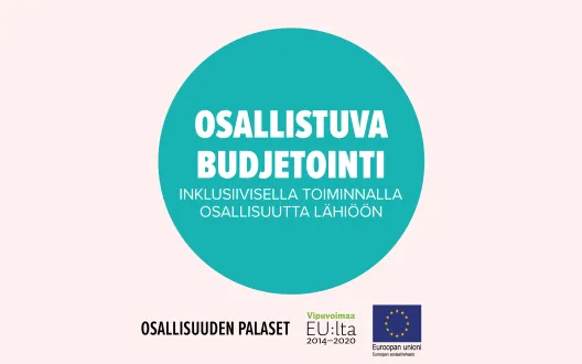 Osallistuva budjetointi – inklusiivisella toiminnalla osallisuutta lähiöön. Toimintamalli on kuvattu osana Sokra-koordinaation ja Euroopan sosiaalirahaston toimintalinjan 5 hankkeiden yhteistä Osallisuuden palaset -prosessia.