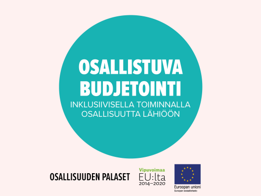 Osallistuva budjetointi – inklusiivisella toiminnalla osallisuutta lähiöön. Toimintamalli on kuvattu osana Sokra-koordinaation ja Euroopan sosiaalirahaston toimintalinjan 5 hankkeiden yhteistä Osallisuuden palaset -prosessia.