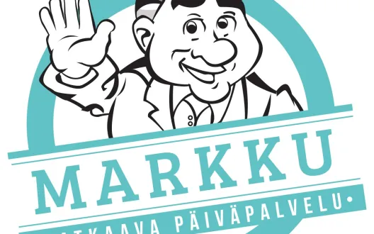 Markku-matkaava päiväpavelu -logo, mieshahmo tervehtii kättään nostamalla