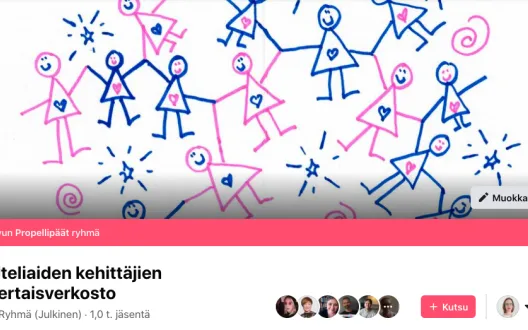 Kuvassa näkyy Uteliaiden kehittäjien vertaisverkosto –Facebook-ryhmän kansikuva.