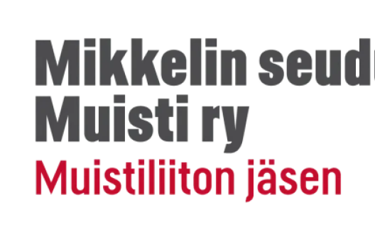 Logossa punainen ympyrä, jonka keskus on valkoinen ja alakulmassa oranssi pieni pallo. Vieressä teksti Mikkelin seudun Muisti ry Muistiliiton jäsen