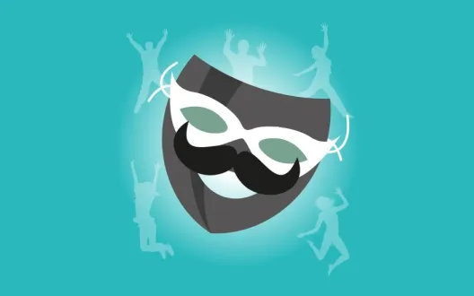Osallistava ja liikunnallinen teatteri -hankkeen logo, jossa teatterimaski leijuu vihertävällä pohjalla.