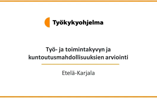 Kansikuva, jossa teksti Työ- ja toimintakyvyn ja kuntoutusmahdollisuuksien arviointi Etelä-Karjala
