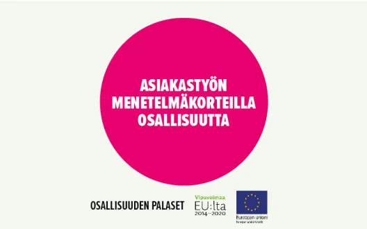 Asiakastyön menetelmäkorteilla osallisuutta kuuluu kokonaisuuteen Osallisuuden palaset. Rahoittajana Euroopan sosiaalirahasto.