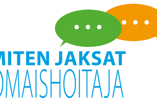 Puhekuplat ja teksti "Miten jaksat omaishoitaja"