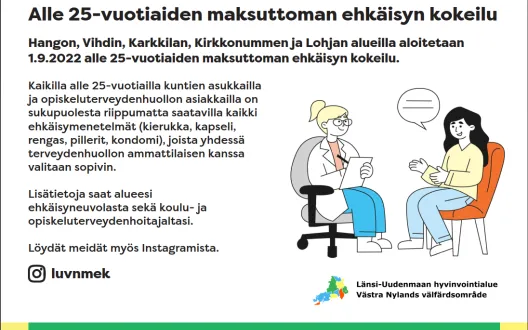 Maksuttoman ehkäisyn kokeilu Länsi-Uudenmaan Hyvinvointialueella