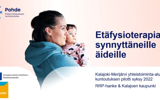 Kansikuva vaaleanpunaisella taustalla, kuvassa nainen lapsi sylissään. Alhaalla EU:n rahoittama -logo ja Kalajoen kaupungin logo.