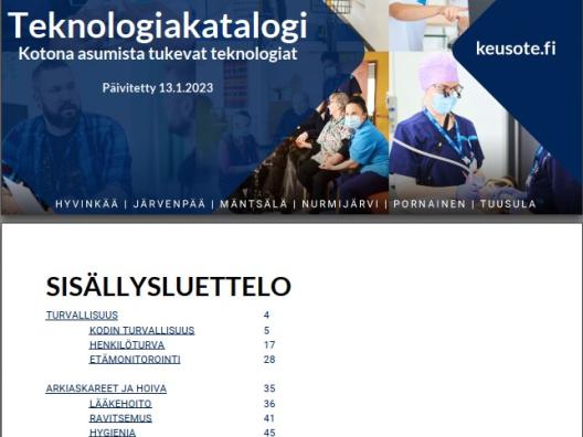 Teknologiakatalogin etusivu ja sisällysluettelo