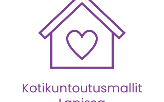 Ääriviivapiirros talosta jonka sisällä on sydän. Kuvan alla lukee: Kotikuntoutusmallit Lapissa.