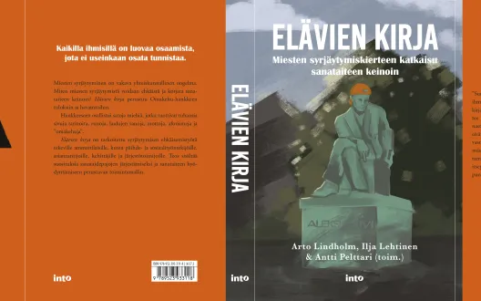 Uuden kirjamme kansikuva-aukeama, jossa Aleksis Kivi on nuorekkaana lippis päässä