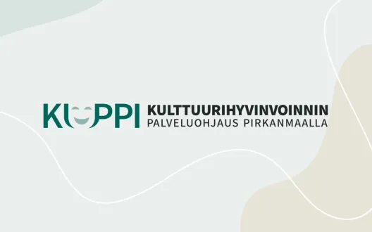 KUPPI, kulttuurihyvinvoinnin palveluohjaus pirkanmaalla -hankkeen logo. U-kirjaimessa hymynaama.