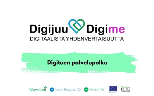 Digijuu Digime-hankkeen logo ja kuvateksti: digituen palvelupolku