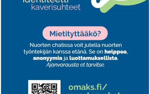 Nuorten chatissa voit jutella nuorten työntekijän kanssa etänä. Se on helppoa, anonyymia ja luottamuksellista. Ajanvarausta et tarvitse.