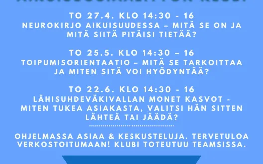 Aikuissosiaalityön klubin mainos