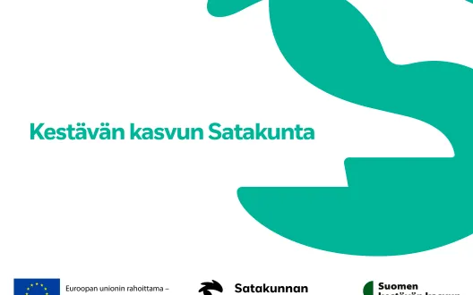 Kuvassa lukee "Kestävän kasvun Satakunta". Kuvan alareunassa on logoja. 