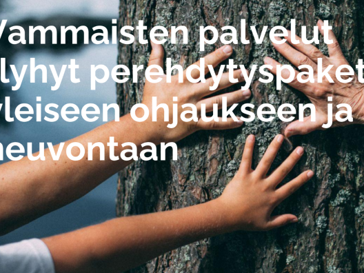 Perehdytyspaketin etusivu, jossa kolme kättä koskettaa puuta