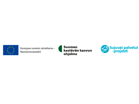 EU-logo, Suomen kestävän kasvun ohjelman logo, Sujuvat palvelut -projektin logo