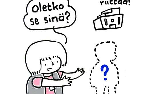 Piirroskuva esihenkilöstä ja opiskelijasta.