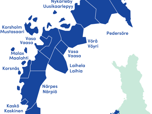 Pohjanmaan hyvinvointialueen kartta