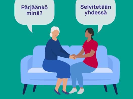Ikäihminen ja palveluohjaaja miettivät yhdessä asiakkaan kotona pärjäämistä.