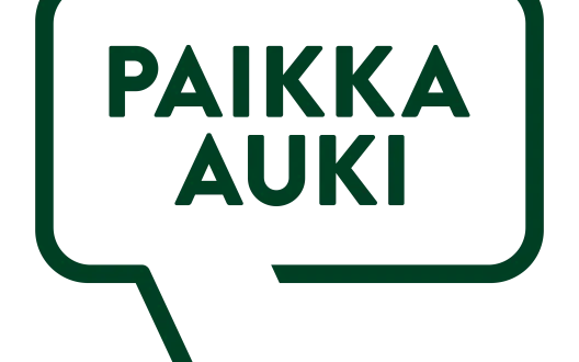 Vihreä puhekupla, jossa sisällä lukee Paikka auki.