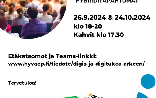 Mainos sosiaaliseen mediaan 26.9. ja 24.10. hybriditapahtumista.