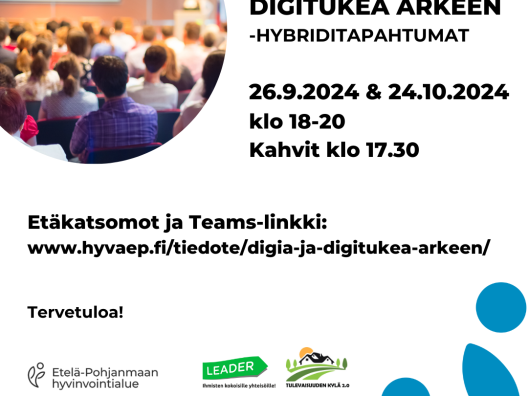 Mainos sosiaaliseen mediaan 26.9. ja 24.10. hybriditapahtumista.