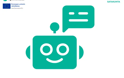 Chatbottia kuvaava robotin pää ja siitä tuleva puhekupla.