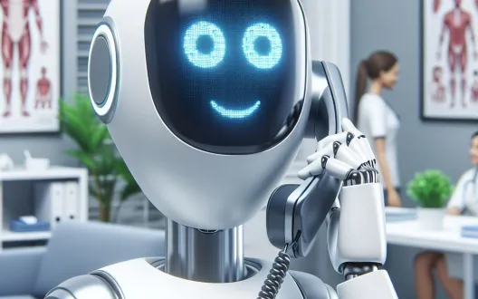 Robottiasiakaspalvelija vastaamassa puhelimeen 